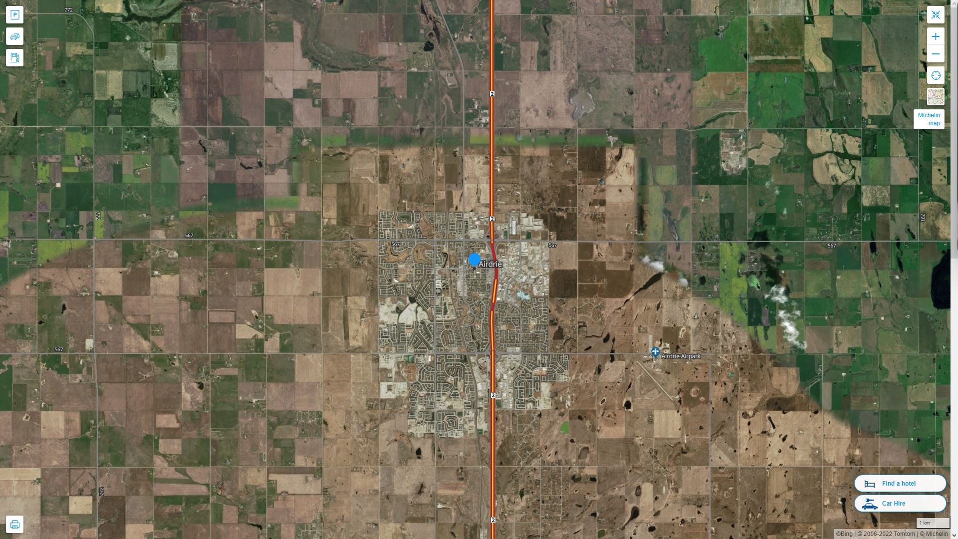 Airdrie Highway and Road Map with Satellite View